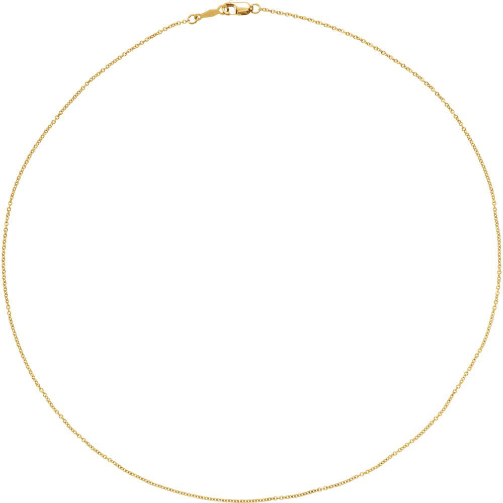 Alternate view of the 1mm 18k Yellow Gold Solid Cable Chain Lobster Clasp Necklace by The Black Bow Jewelry Co.