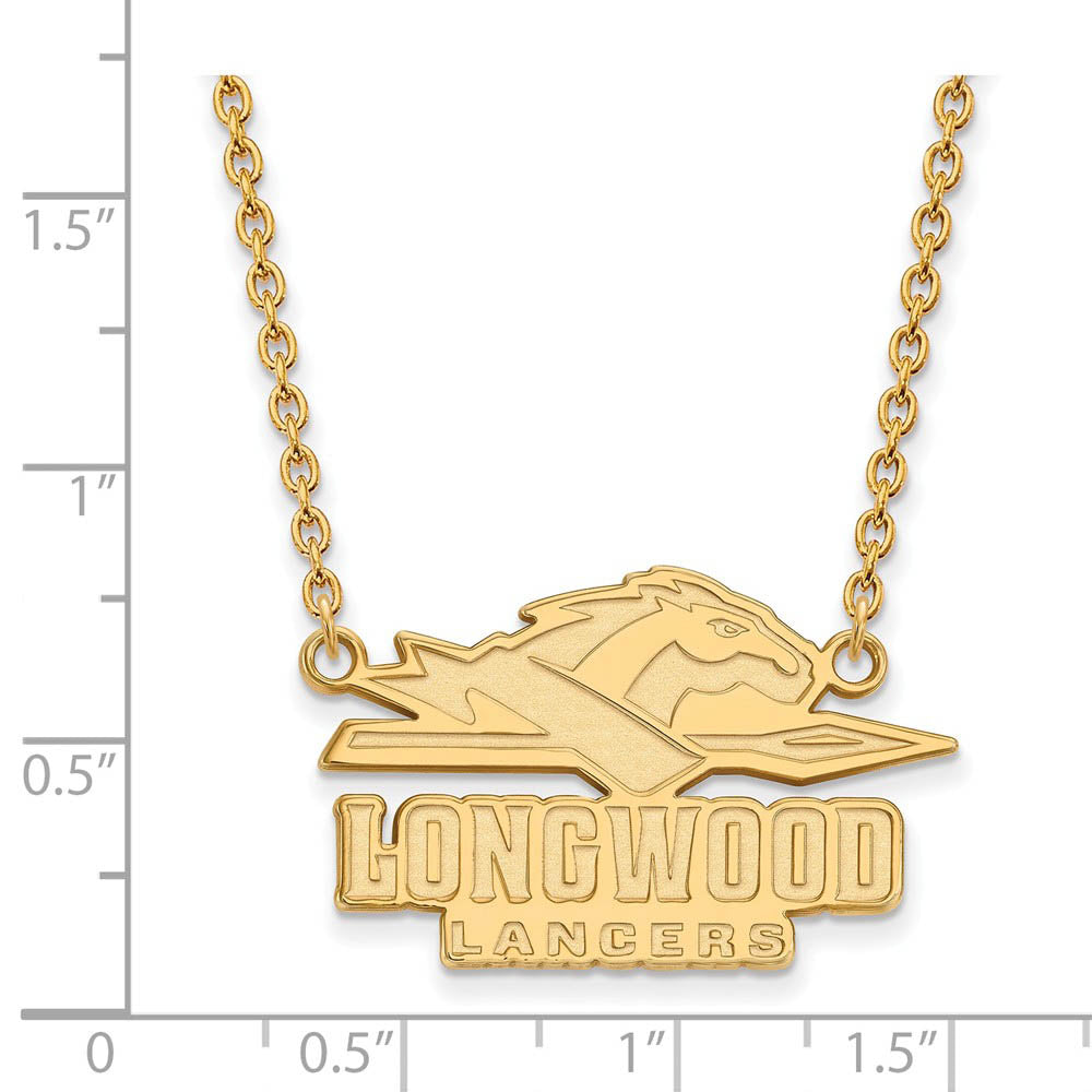 Alternate view of the 14k Gold Plated Silver Longwood Univ. Lg Enamel Pendant Necklace by The Black Bow Jewelry Co.