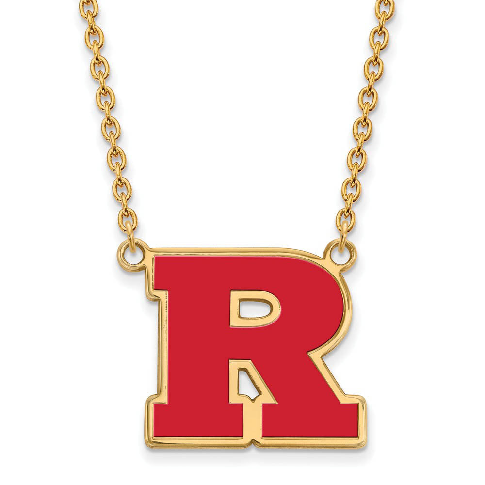 14k Gold Plated Silver Rutgers Large Enamel 'R' Pendant Necklace, Item N11519 by The Black Bow Jewelry Co.
