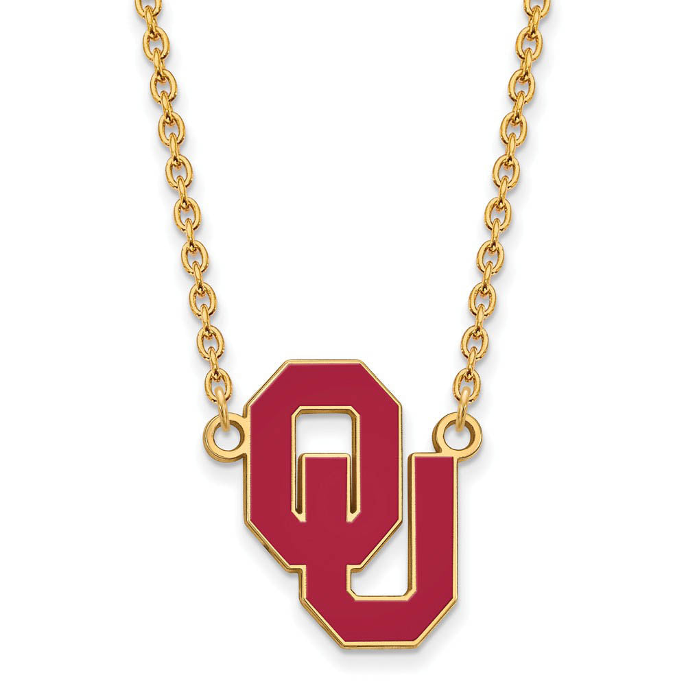 14k Gold Plated Silver Oklahoma Large OU Enamel Pendant Necklace, Item N11525 by The Black Bow Jewelry Co.