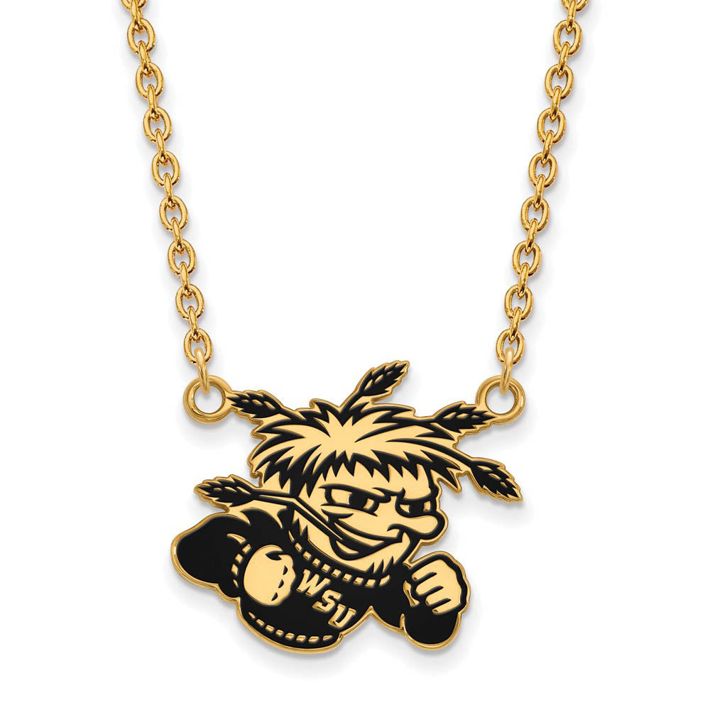 14k Gold Plated Silver Wichita State Enamel Lg. Pendant Necklace, Item N11533 by The Black Bow Jewelry Co.