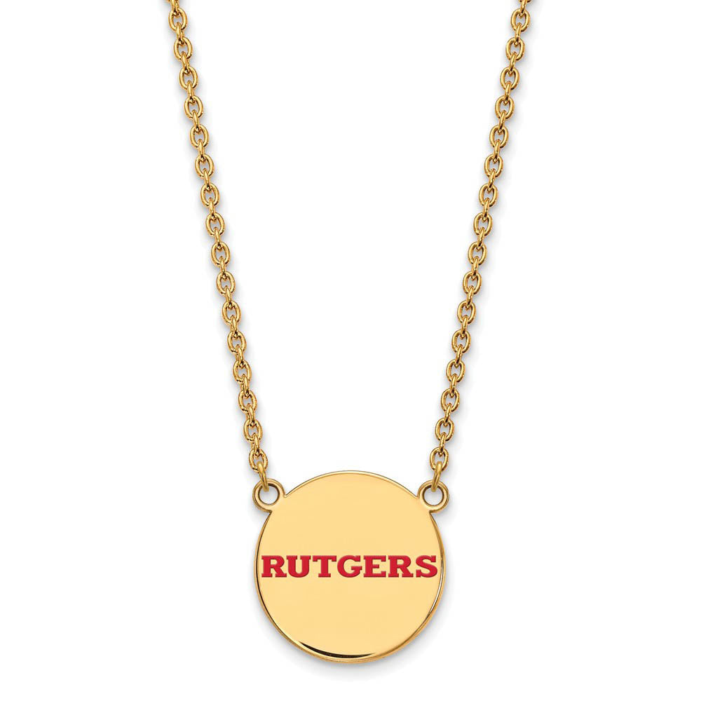 14k Gold Plated Silver Rutgers Large Enamel Disc Necklace, Item N11536 by The Black Bow Jewelry Co.