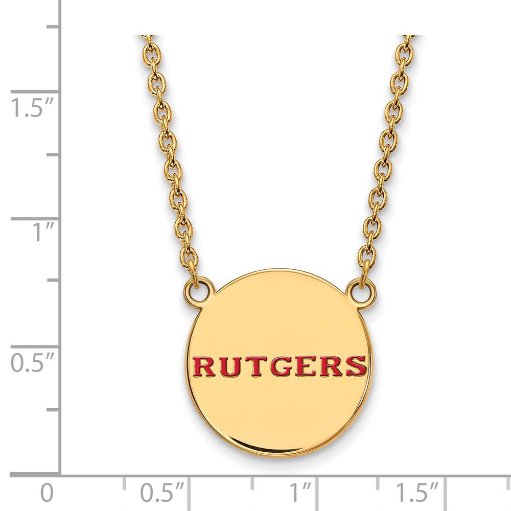 Alternate view of the 14k Gold Plated Silver Rutgers Large Enamel Disc Necklace by The Black Bow Jewelry Co.