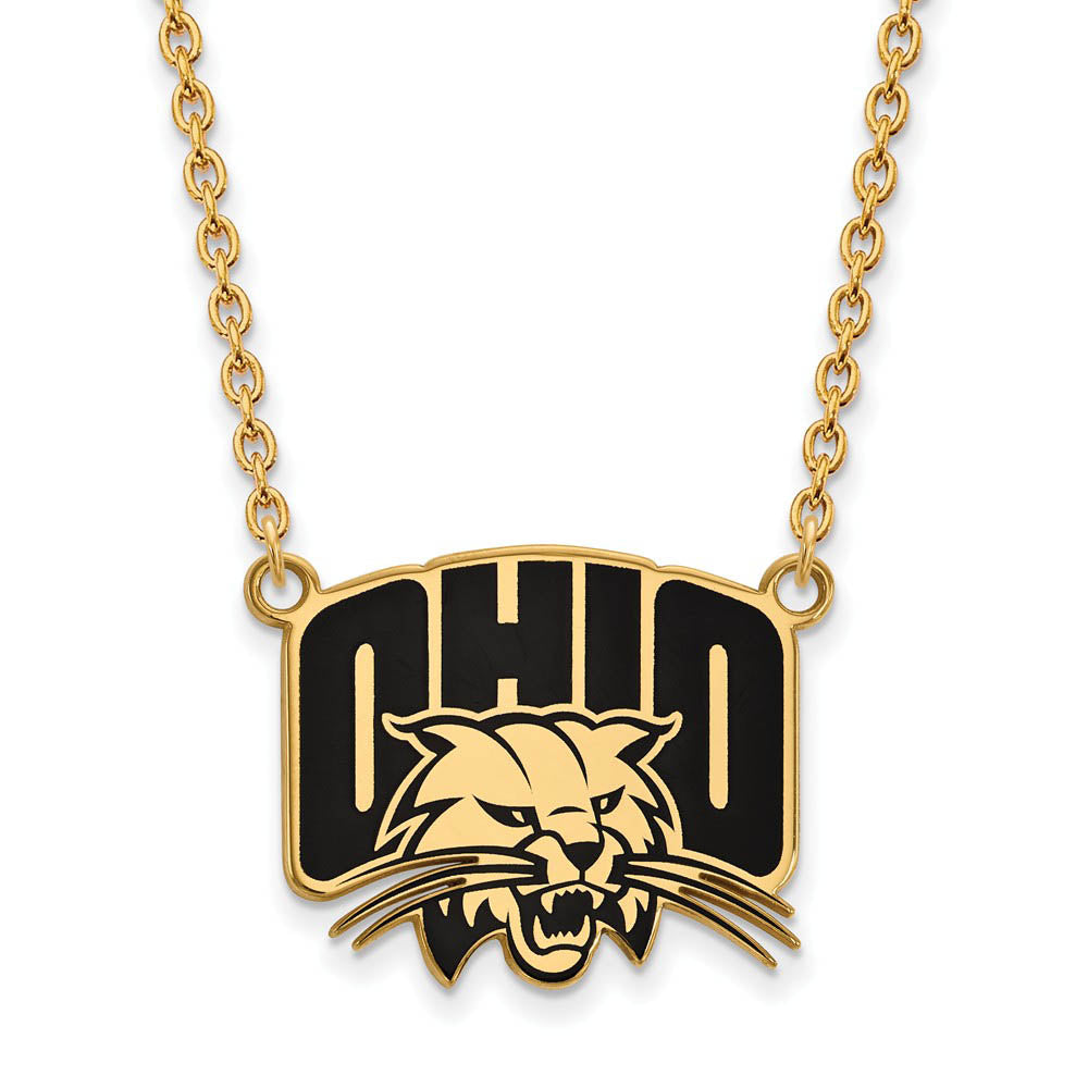 14k Gold Plated Silver Ohio U Large Enamel Pendant Necklace, Item N11537 by The Black Bow Jewelry Co.