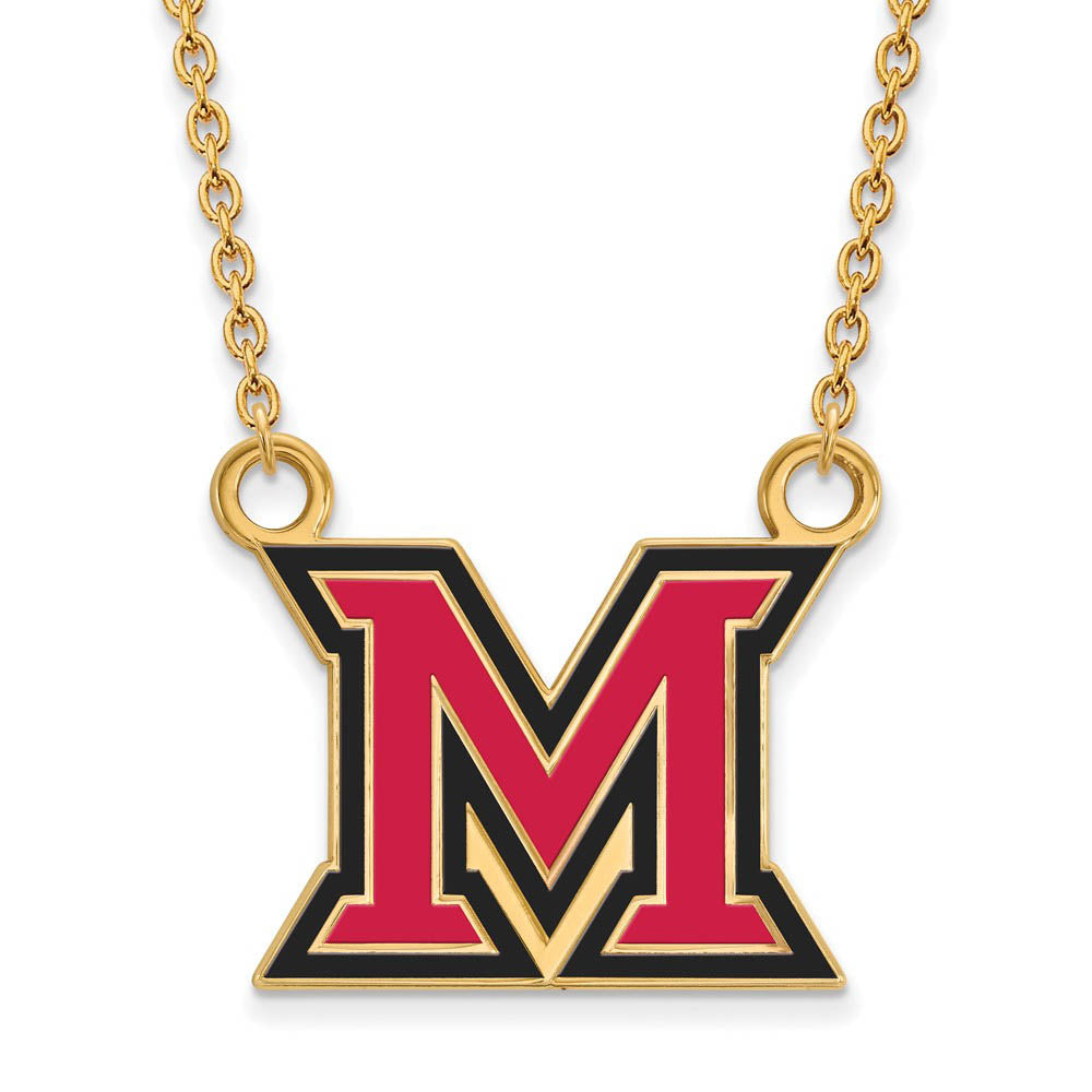 14k Gold Plated Silver Miami U Large Enamel 'M' Pendant Necklace, Item N11540 by The Black Bow Jewelry Co.