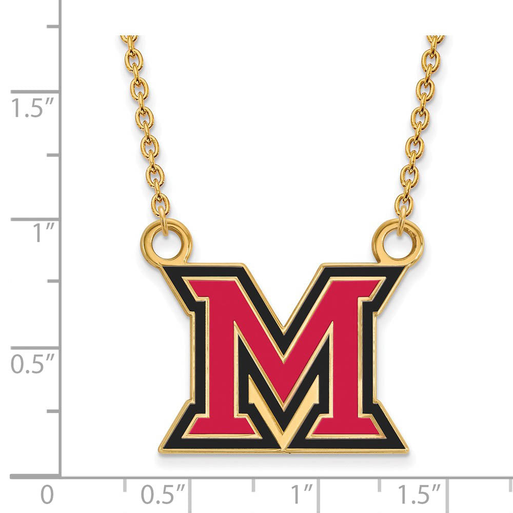 Alternate view of the 14k Gold Plated Silver Miami U Large Enamel 'M' Pendant Necklace by The Black Bow Jewelry Co.