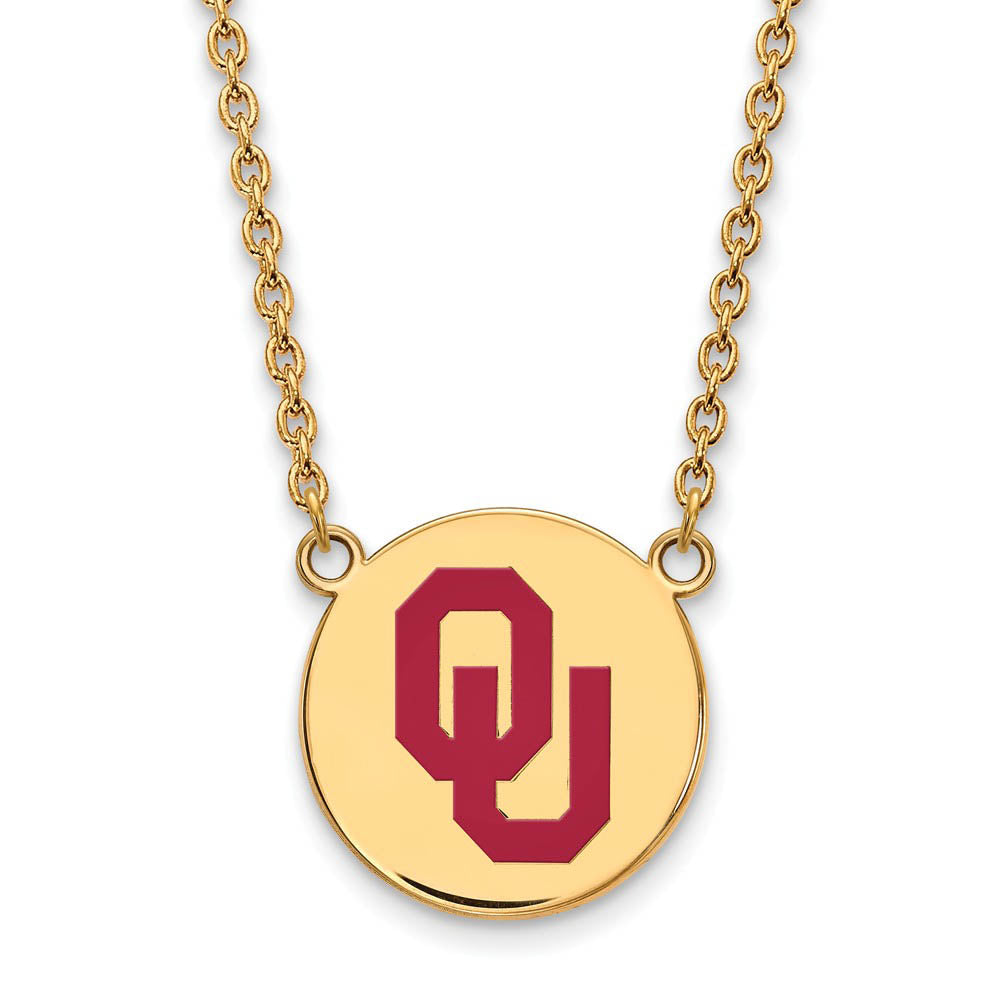 14k Gold Plated Silver Oklahoma Lg. OU Enamel Pendant Necklace, Item N11542 by The Black Bow Jewelry Co.