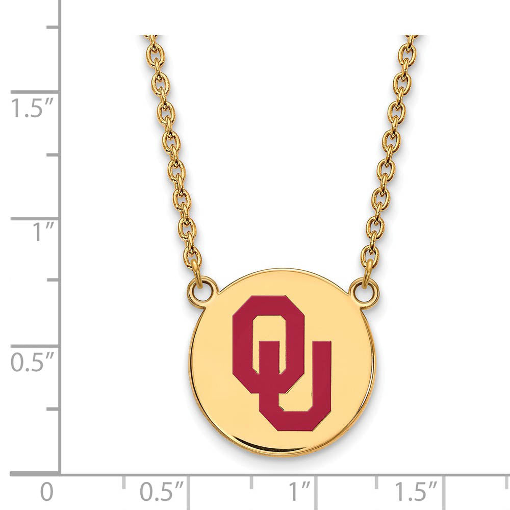 Alternate view of the 14k Gold Plated Silver Oklahoma Lg. OU Enamel Pendant Necklace by The Black Bow Jewelry Co.