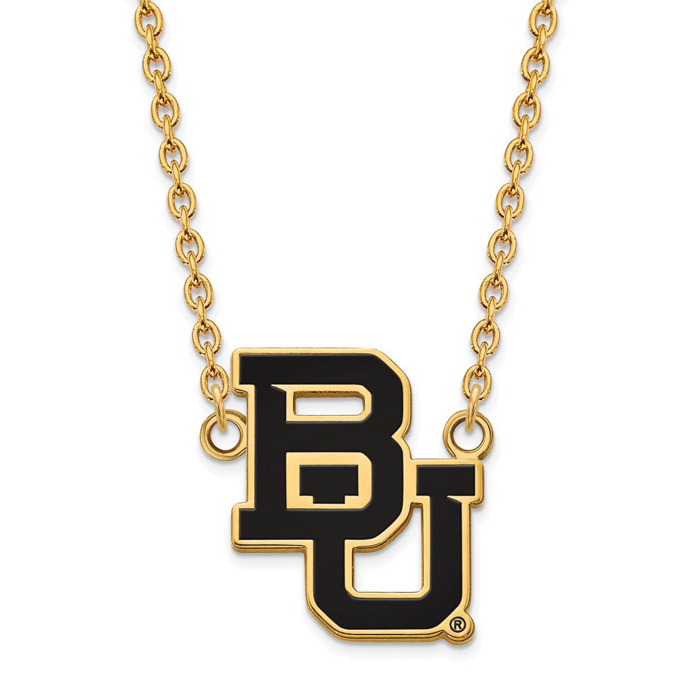 14k Gold Plated Silver Baylor U Large Enamel Pendant Necklace, Item N11543 by The Black Bow Jewelry Co.