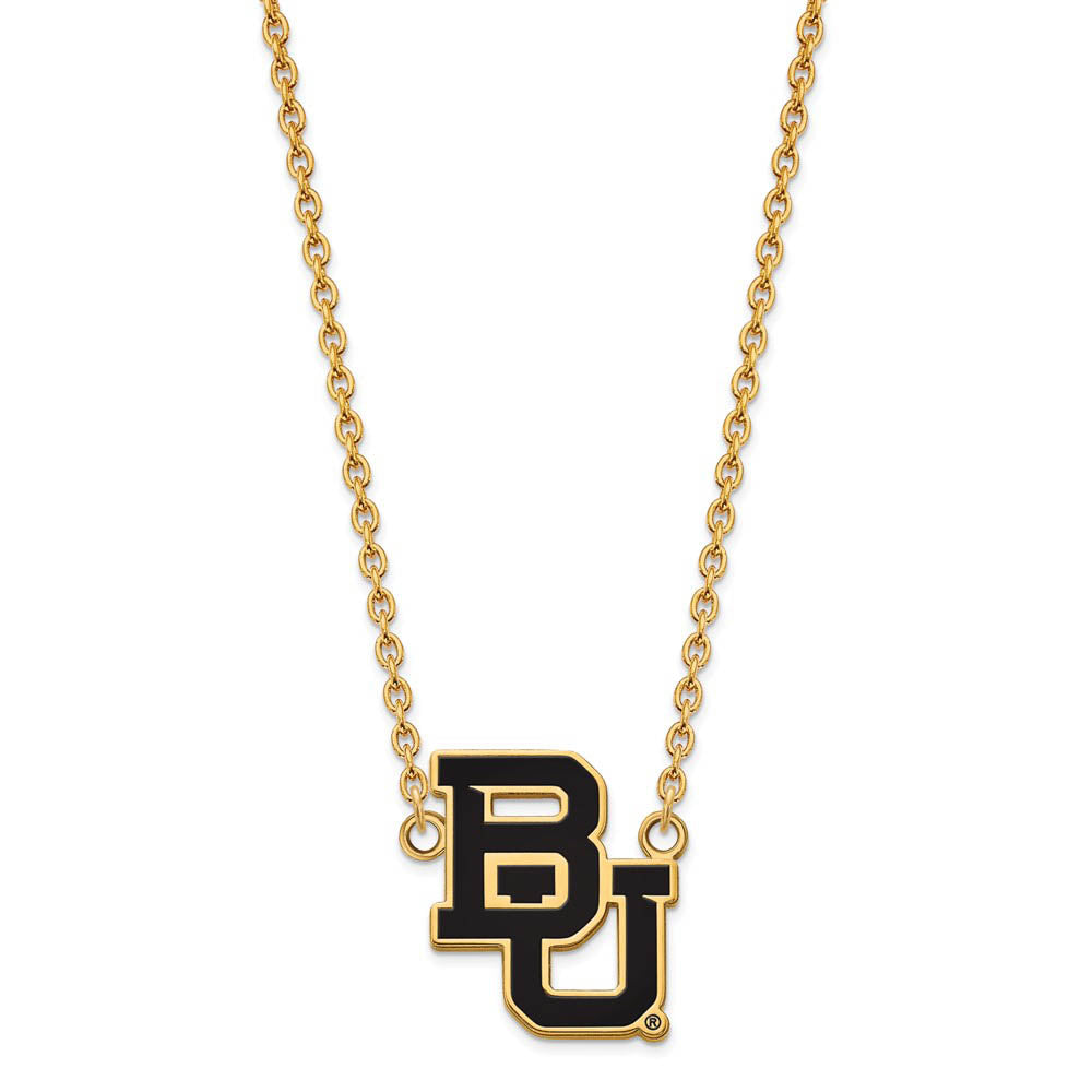 Alternate view of the 14k Gold Plated Silver Baylor U Large Enamel Pendant Necklace by The Black Bow Jewelry Co.