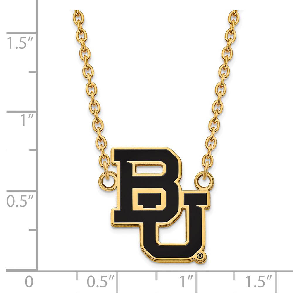 Alternate view of the 14k Gold Plated Silver Baylor U Large Enamel Pendant Necklace by The Black Bow Jewelry Co.