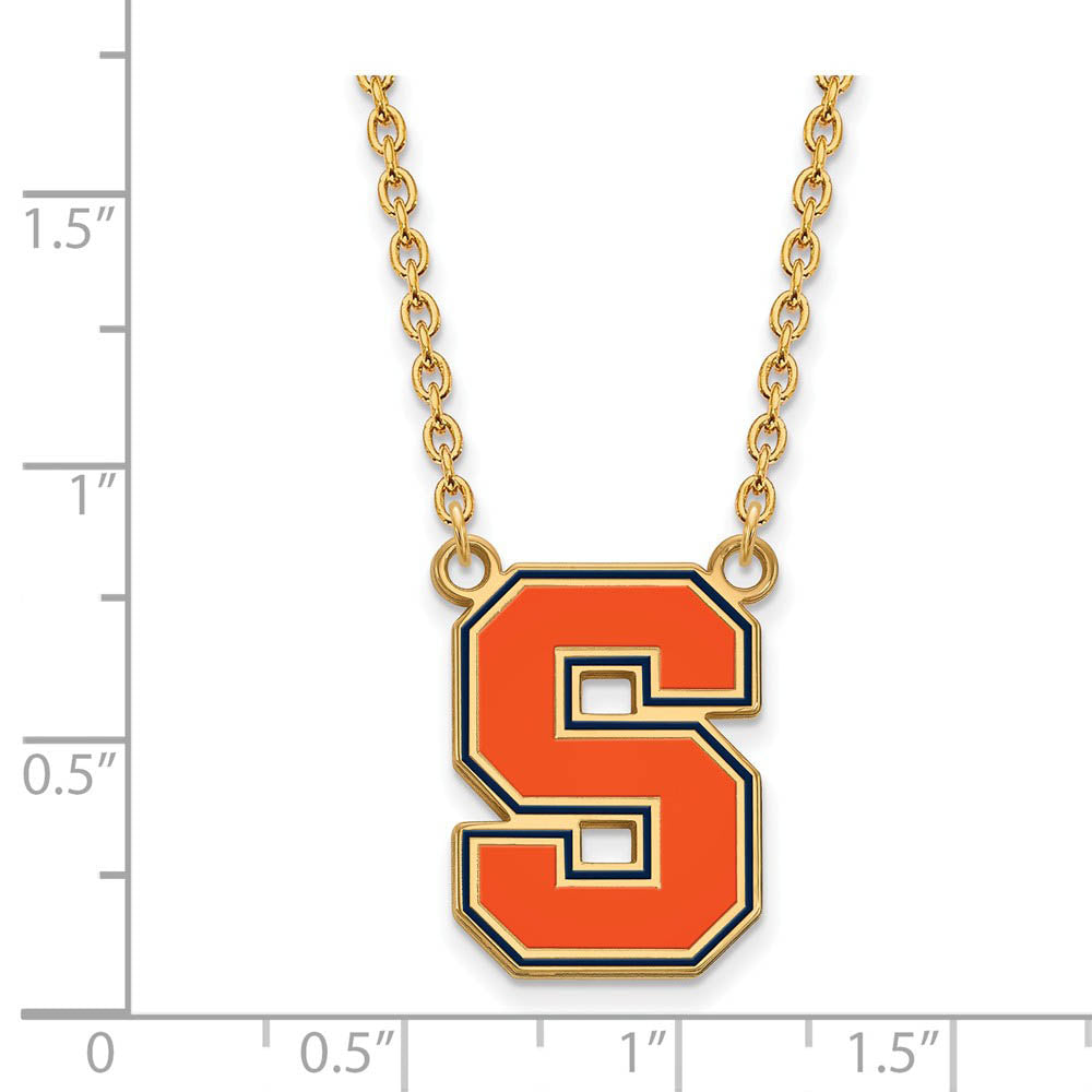 Alternate view of the 14k Gold Plated Silver Syracuse U Large Enamel Pendant Necklace by The Black Bow Jewelry Co.
