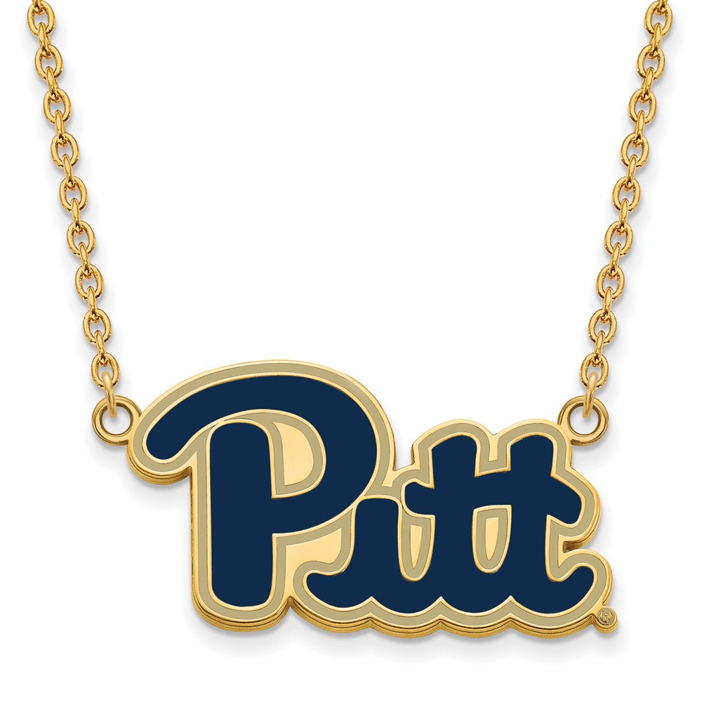 14k Gold Plated Silver U of Pittsburgh Lg Enamel Pendant Necklace, Item N11553 by The Black Bow Jewelry Co.