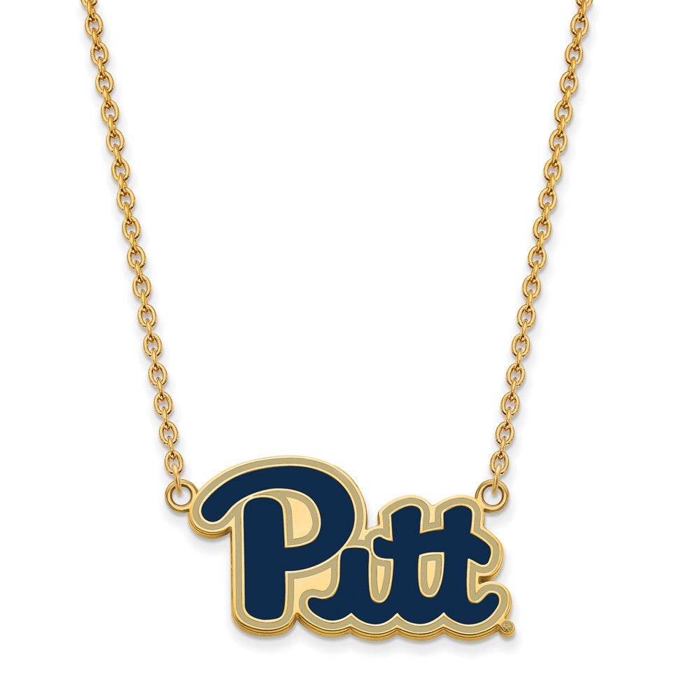 Alternate view of the 14k Gold Plated Silver U of Pittsburgh Lg Enamel Pendant Necklace by The Black Bow Jewelry Co.