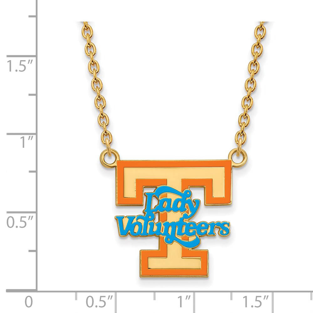 Alternate view of the 14k Gold Plated Silver U of Tenn. LG Enamel Lady Volunteers Necklace by The Black Bow Jewelry Co.
