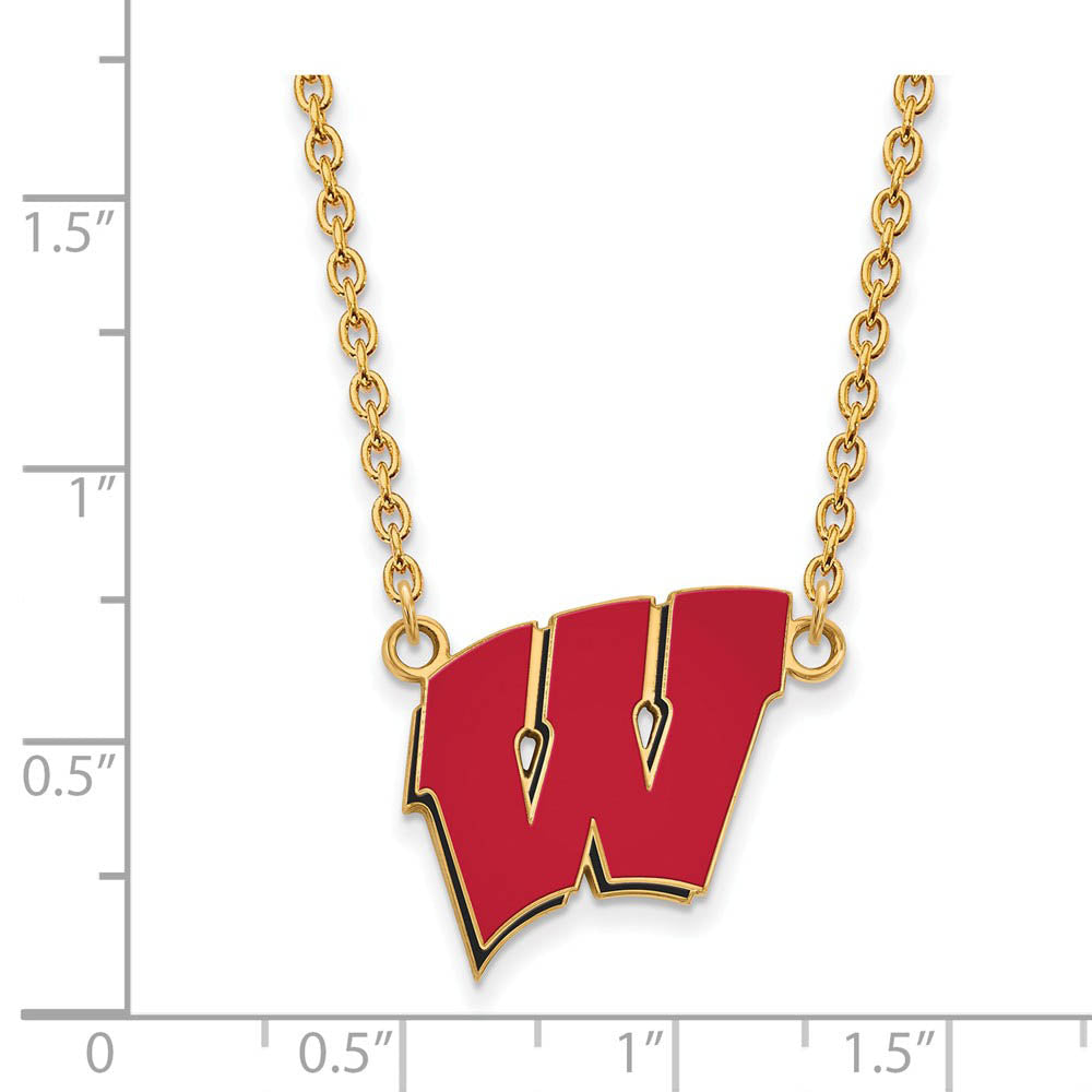 Alternate view of the 14k Gold Plated Silver U of Wisconsin LG Enamel 'W' Pendant Necklace by The Black Bow Jewelry Co.