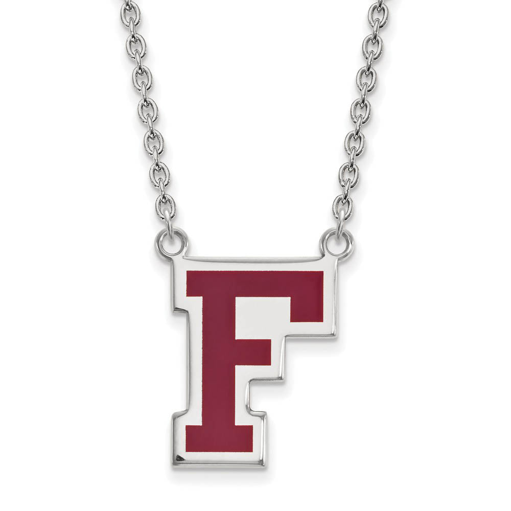 Sterling Silver Fordham U Enamel Large Initial F Pendant Necklace, Item N11571 by The Black Bow Jewelry Co.