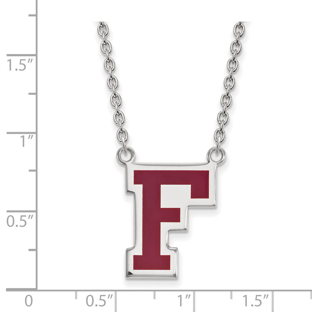 Alternate view of the Sterling Silver Fordham U Enamel Large Initial F Pendant Necklace by The Black Bow Jewelry Co.