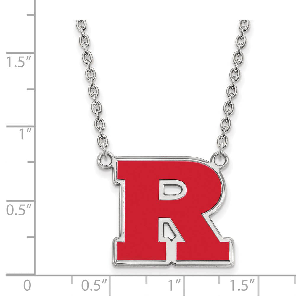 Alternate view of the Sterling Silver Rutgers Large Enamel 'R' Pendant Necklace by The Black Bow Jewelry Co.