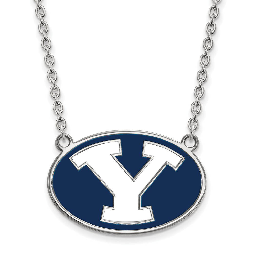 Sterling Silver Brigham Young U Large Enamel 'Y' Pendant Necklace, Item N11576 by The Black Bow Jewelry Co.