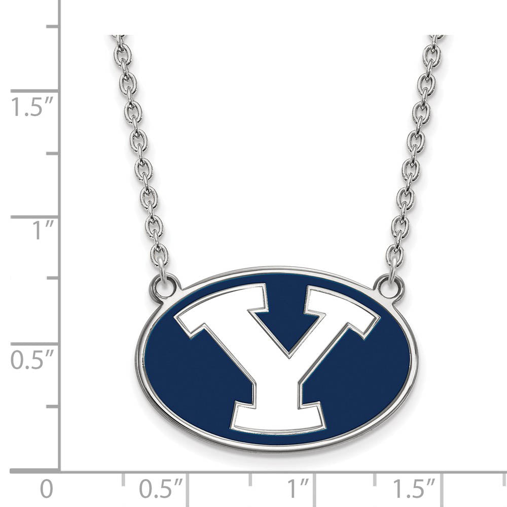 Alternate view of the Sterling Silver Brigham Young U Large Enamel 'Y' Pendant Necklace by The Black Bow Jewelry Co.