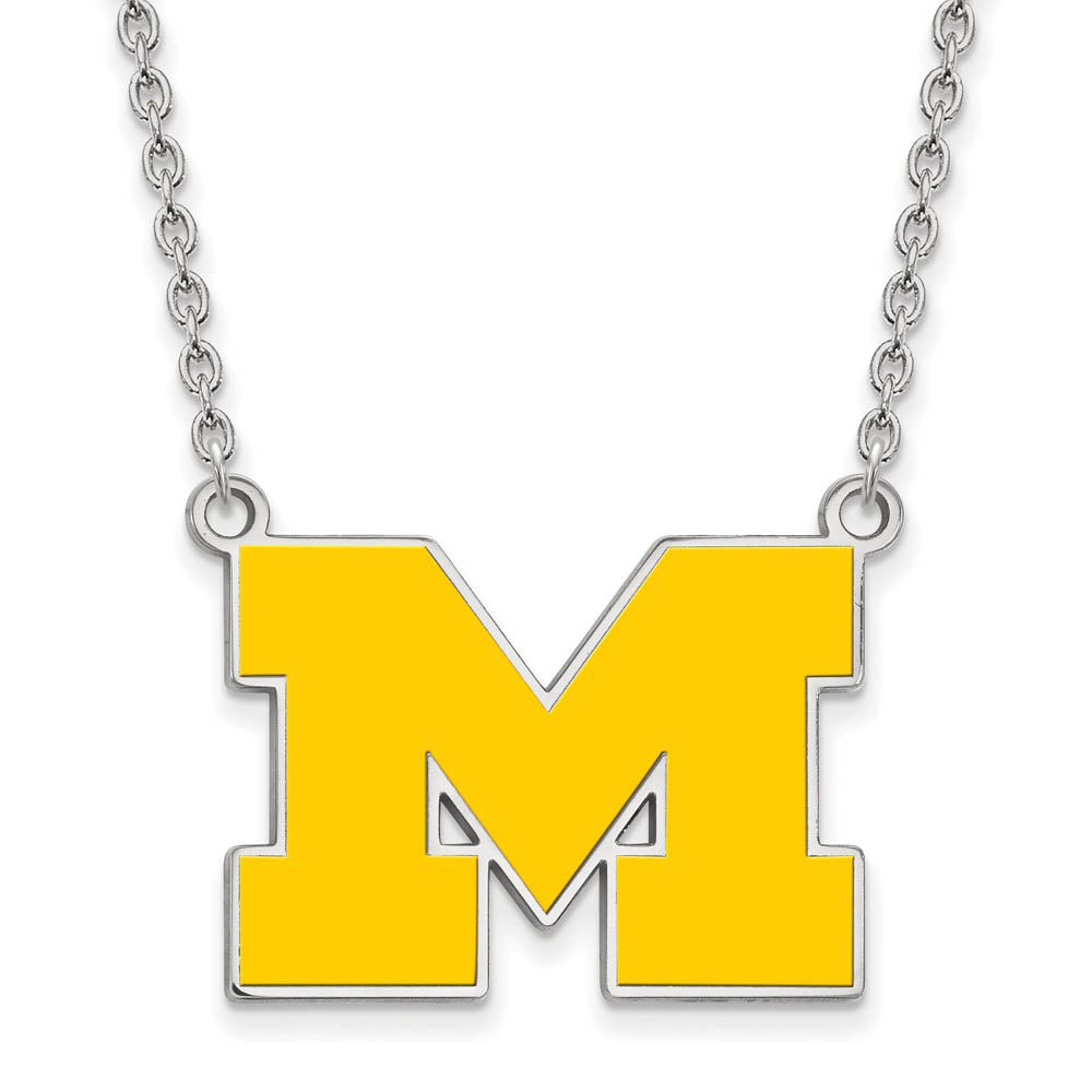 Sterling Silver U of Michigan Large Yellow Enameled 'M' Necklace, Item N11584 by The Black Bow Jewelry Co.
