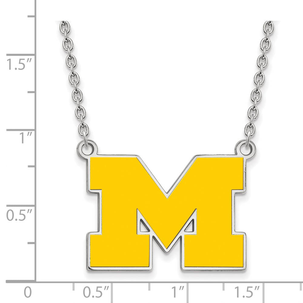 Alternate view of the Sterling Silver U of Michigan Large Yellow Enameled 'M' Necklace by The Black Bow Jewelry Co.
