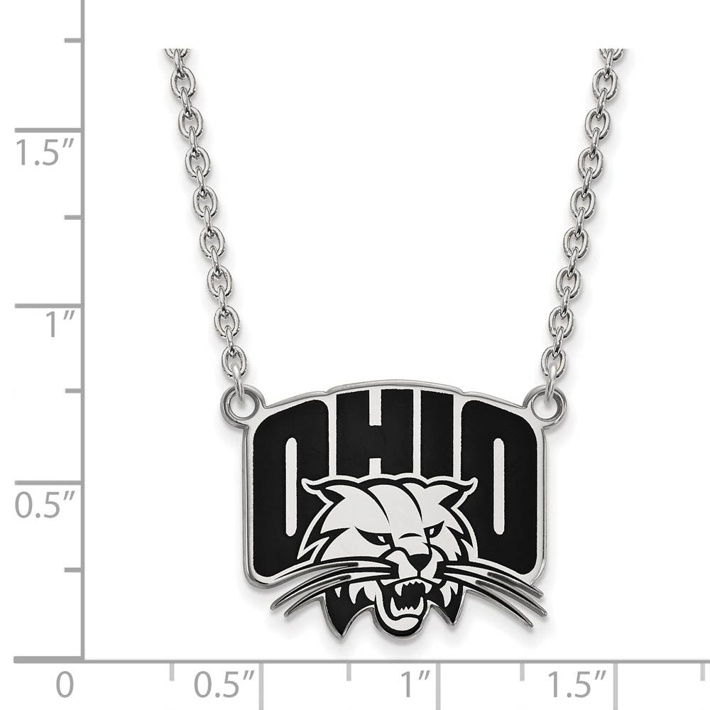 Alternate view of the Sterling Silver Ohio U Large Enamel Pendant Necklace by The Black Bow Jewelry Co.