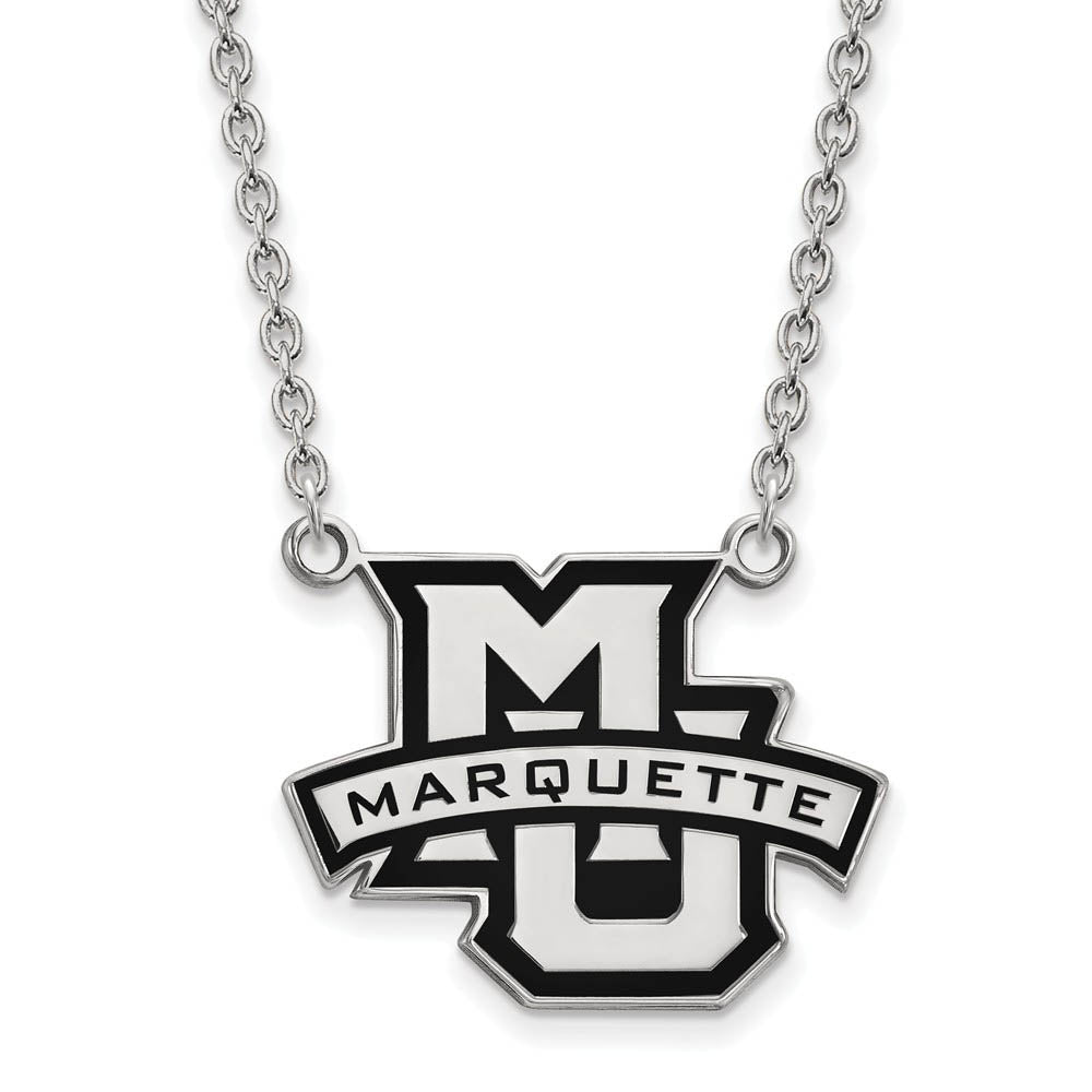 Sterling Silver Marquette U Large Enamel Logo Pendant Necklace, Item N11600 by The Black Bow Jewelry Co.
