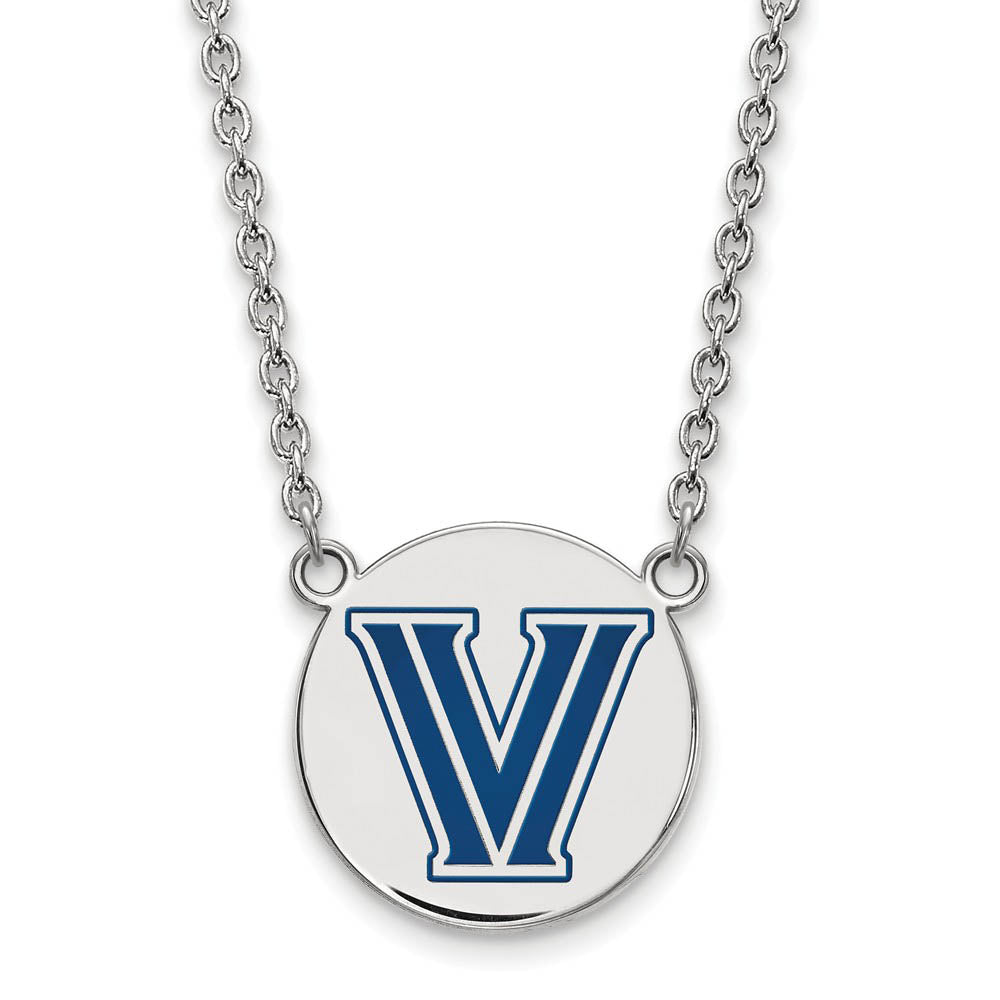 Sterling Silver Villanova U Large Enamel Disc Pendant Necklace, Item N11601 by The Black Bow Jewelry Co.