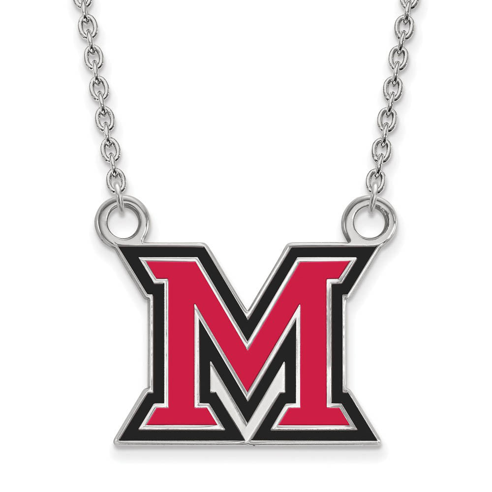 Sterling Silver Miami U Large Enamel 'M' Pendant Necklace, Item N11603 by The Black Bow Jewelry Co.