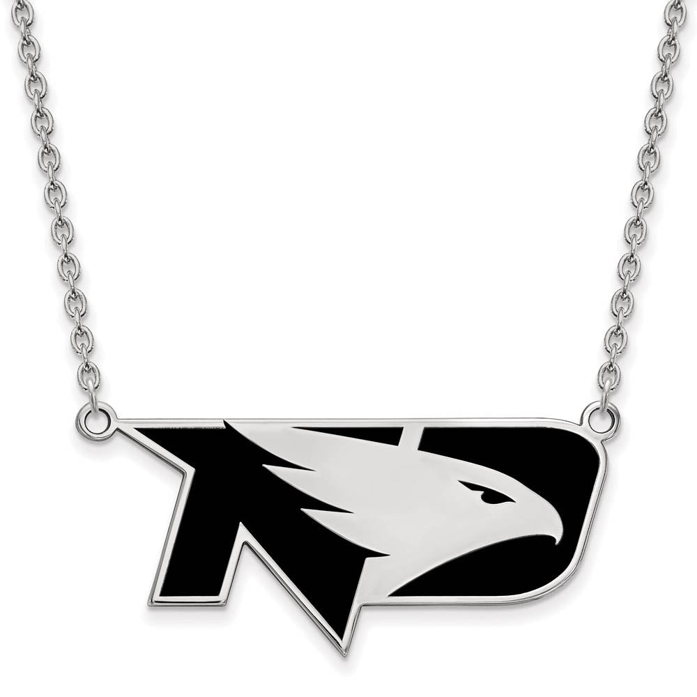 Sterling Silver North Dakota Large Enamel Logo Necklace, Item N11605 by The Black Bow Jewelry Co.