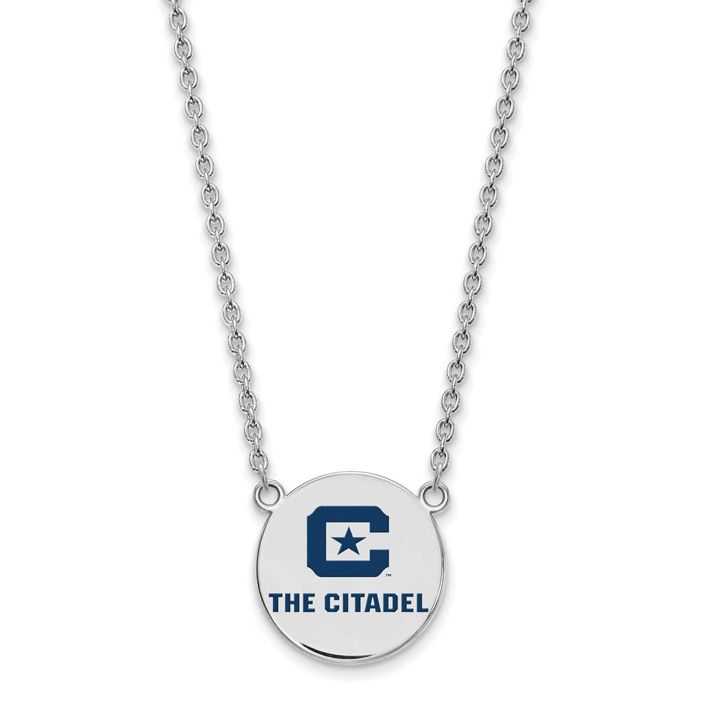 Alternate view of the Sterling Silver Rhodium Plated The Citadel LG Enamel Necklace, 18 Inch by The Black Bow Jewelry Co.