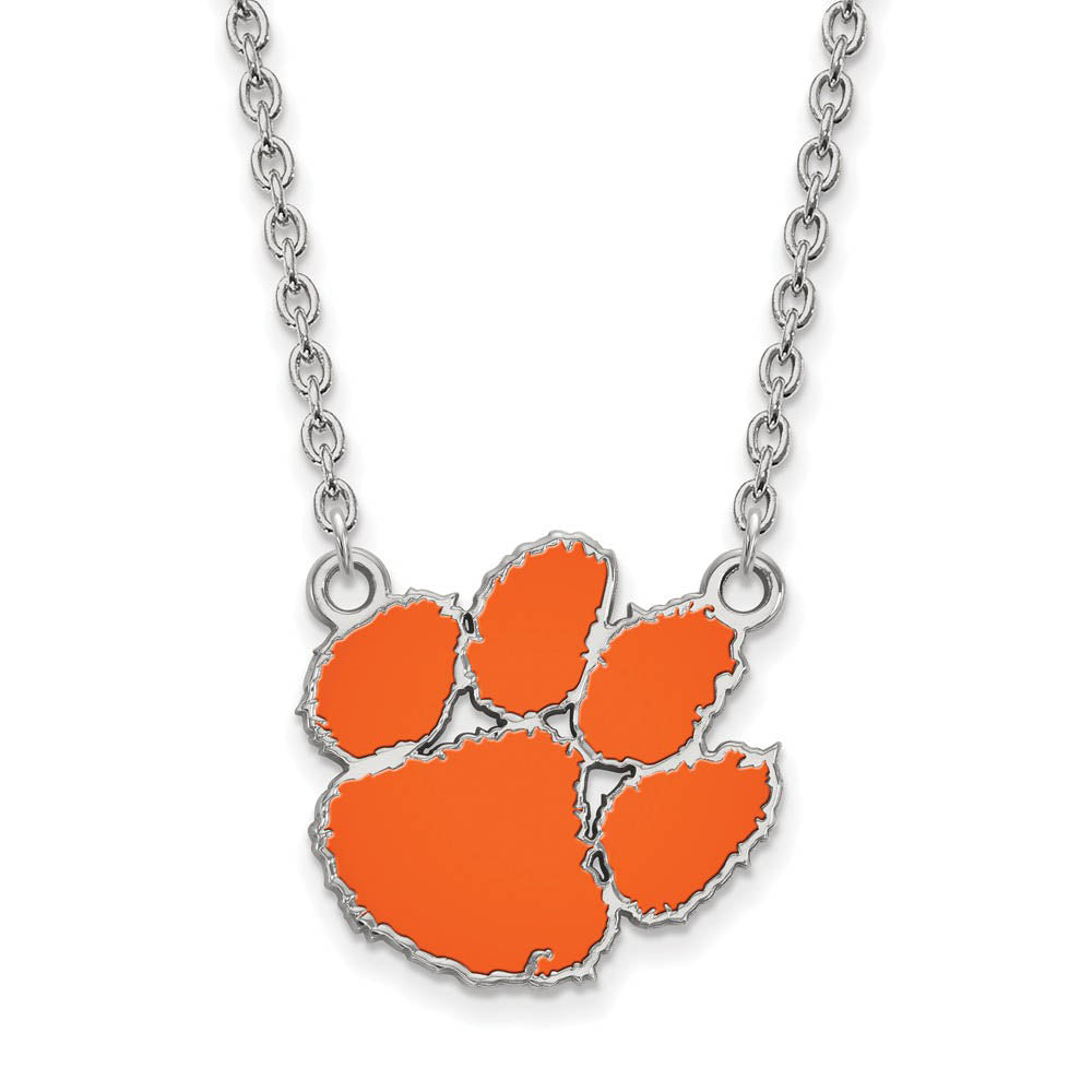 Sterling Silver Clemson U Large Enamel Logo Pendant Necklace, Item N11609 by The Black Bow Jewelry Co.