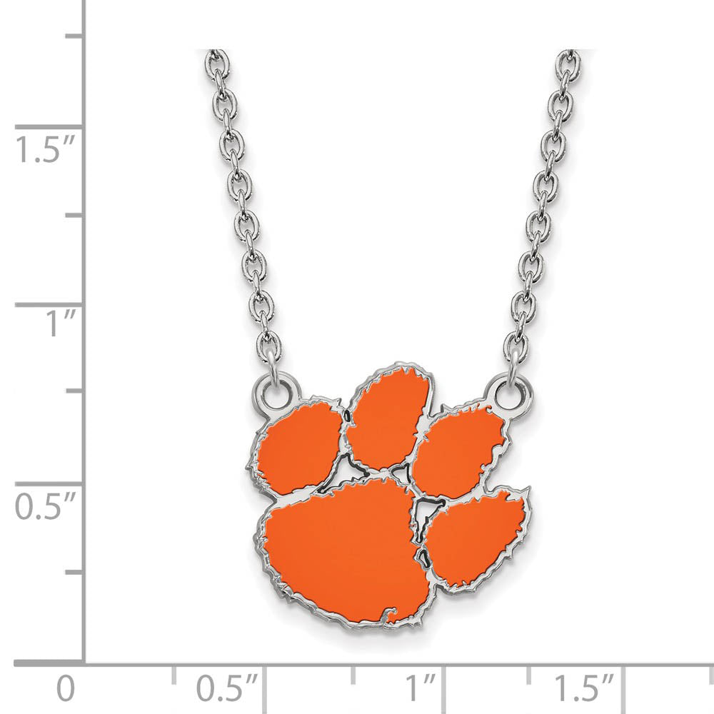 Alternate view of the Sterling Silver Clemson U Large Enamel Logo Pendant Necklace by The Black Bow Jewelry Co.