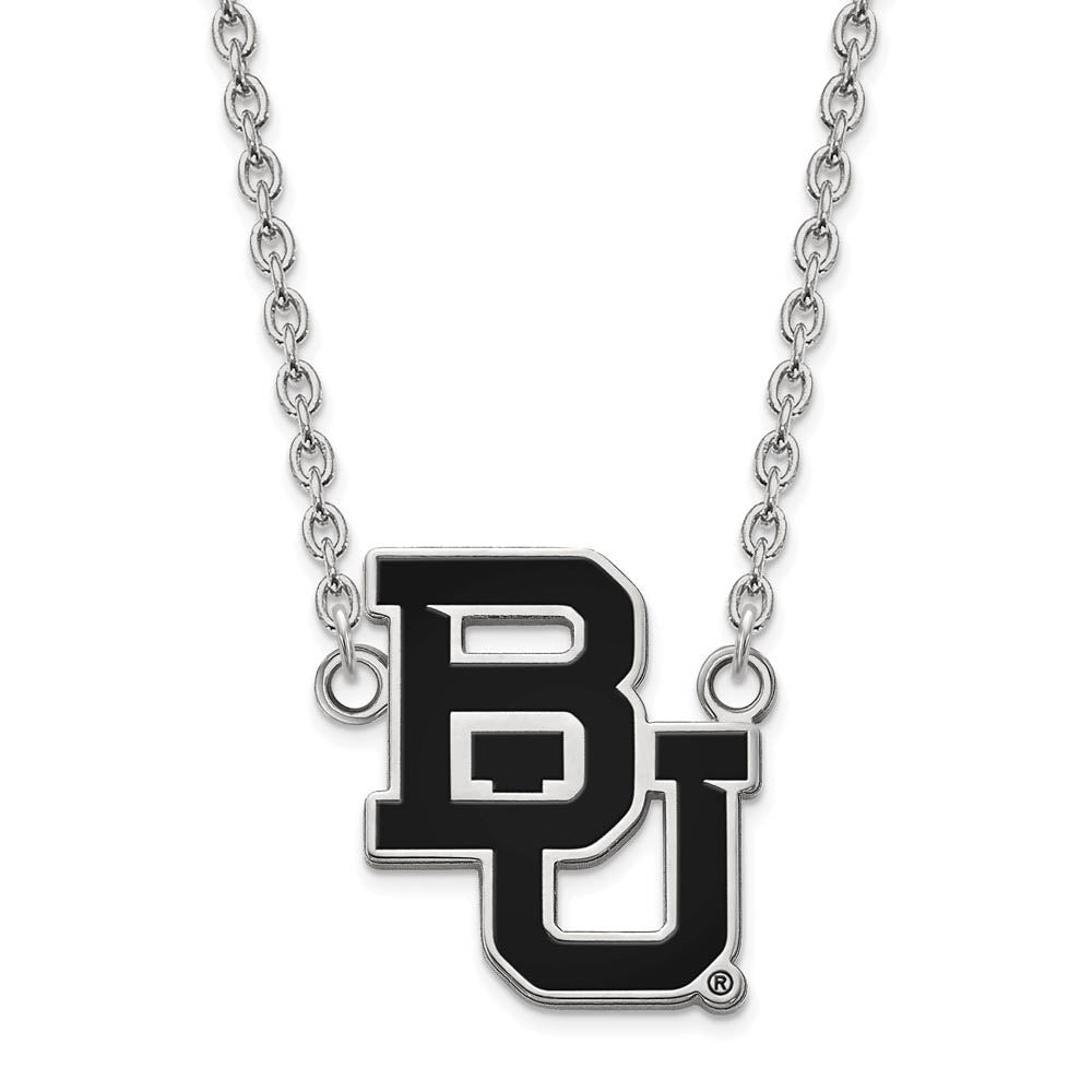 Sterling Silver Baylor U Large Enamel Logo Pendant Necklace, Item N11611 by The Black Bow Jewelry Co.