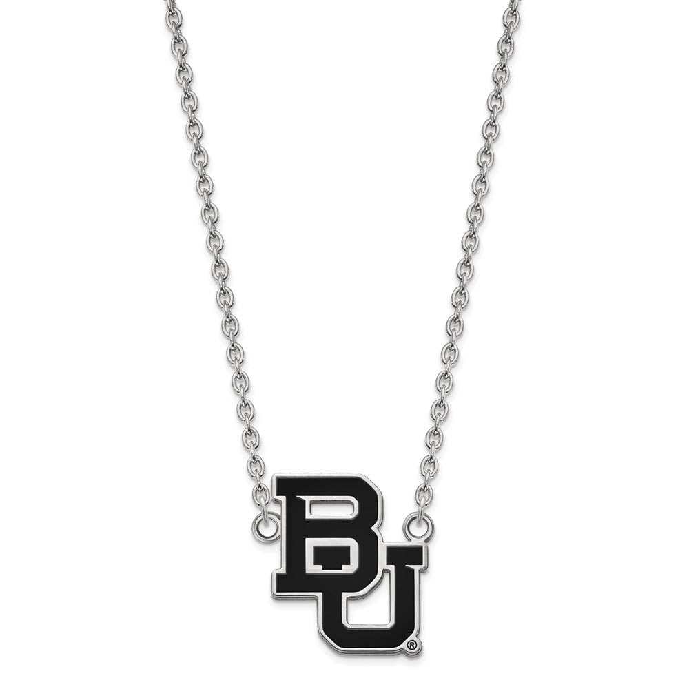 Alternate view of the Sterling Silver Baylor U Large Enamel Logo Pendant Necklace by The Black Bow Jewelry Co.