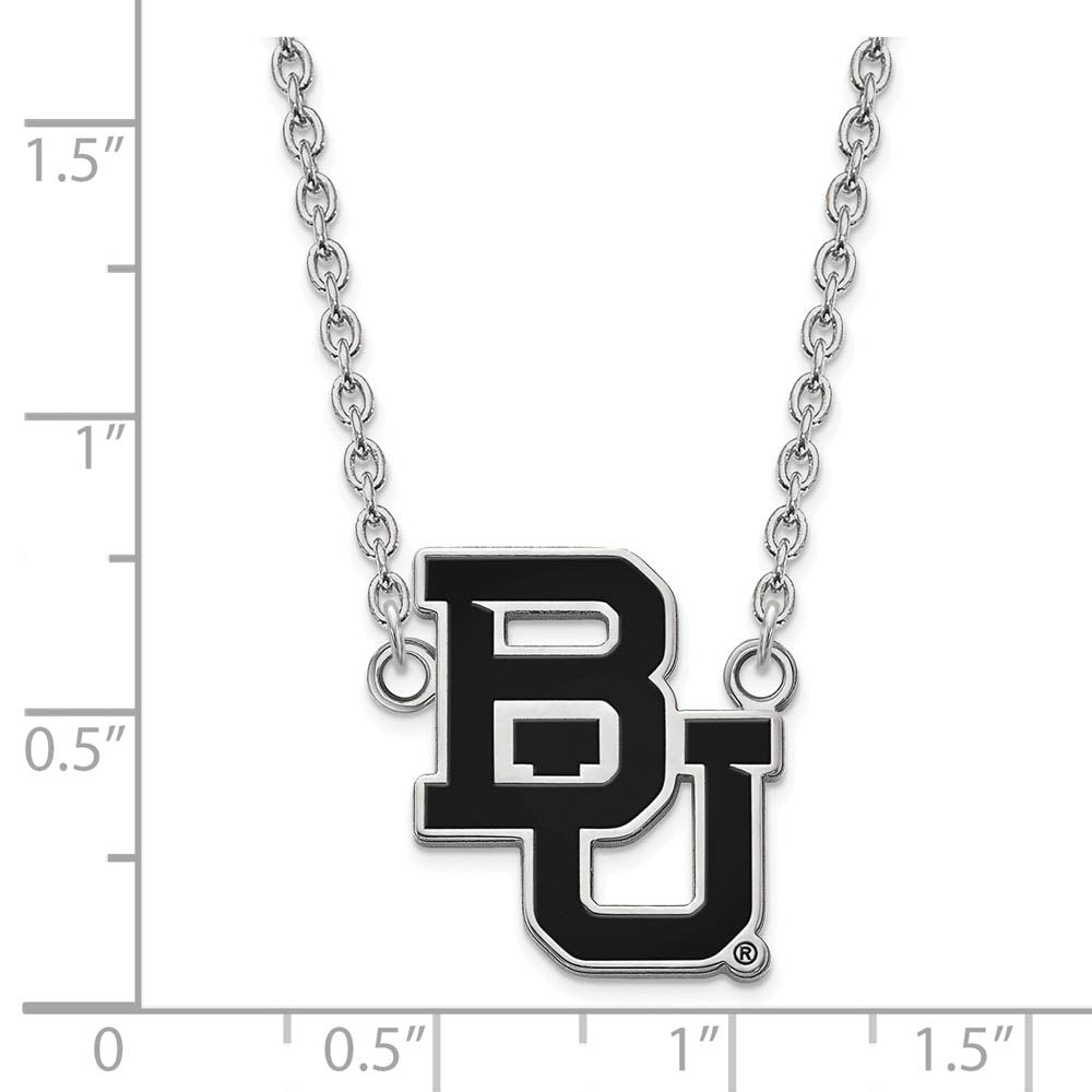 Alternate view of the Sterling Silver Baylor U Large Enamel Logo Pendant Necklace by The Black Bow Jewelry Co.