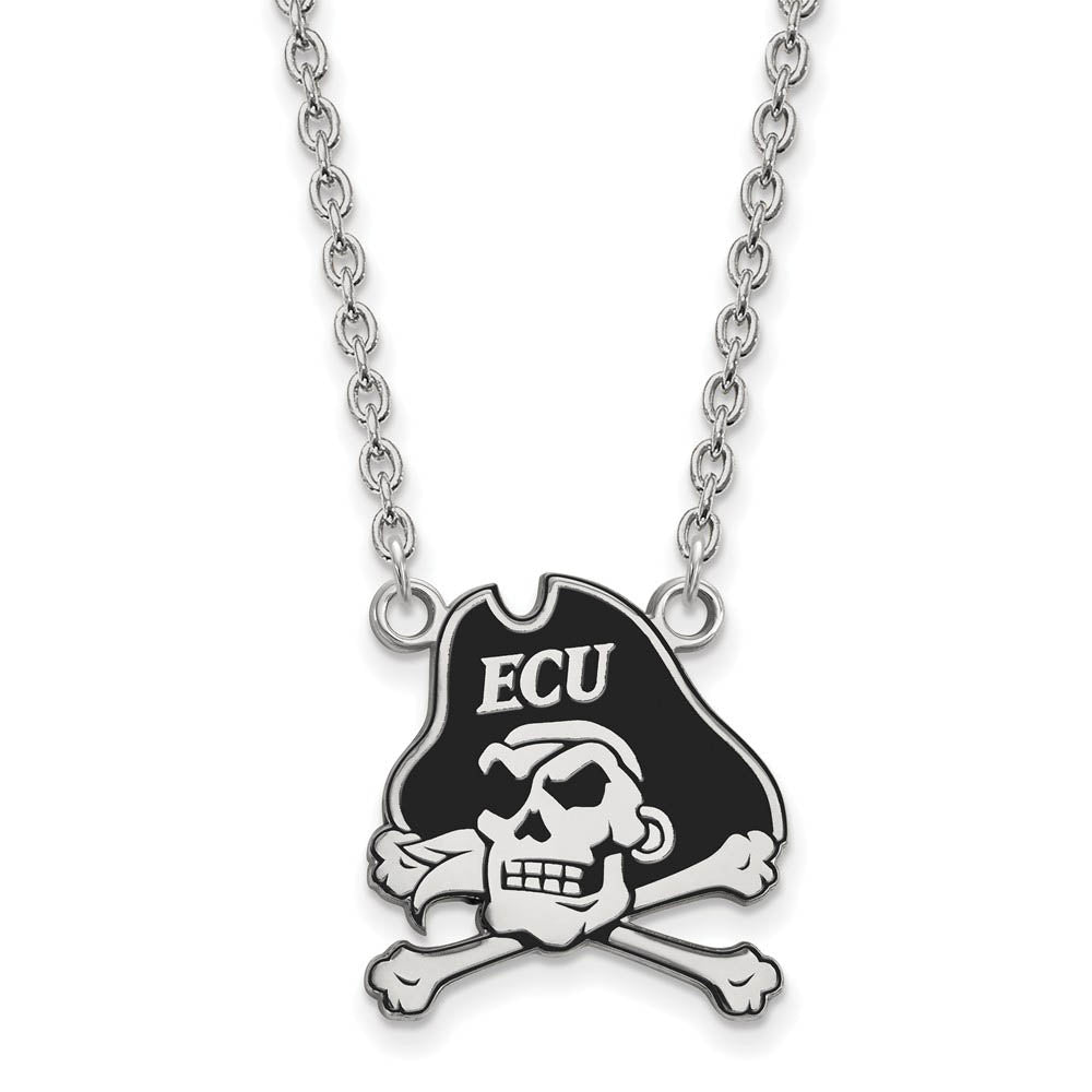 Sterling Silver East Carolina U Large Enamel Pendant Necklace, Item N11619 by The Black Bow Jewelry Co.