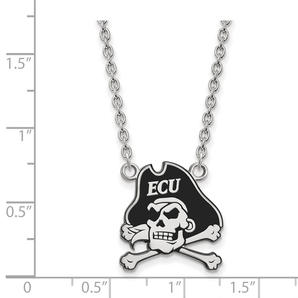 Alternate view of the Sterling Silver East Carolina U Large Enamel Pendant Necklace by The Black Bow Jewelry Co.