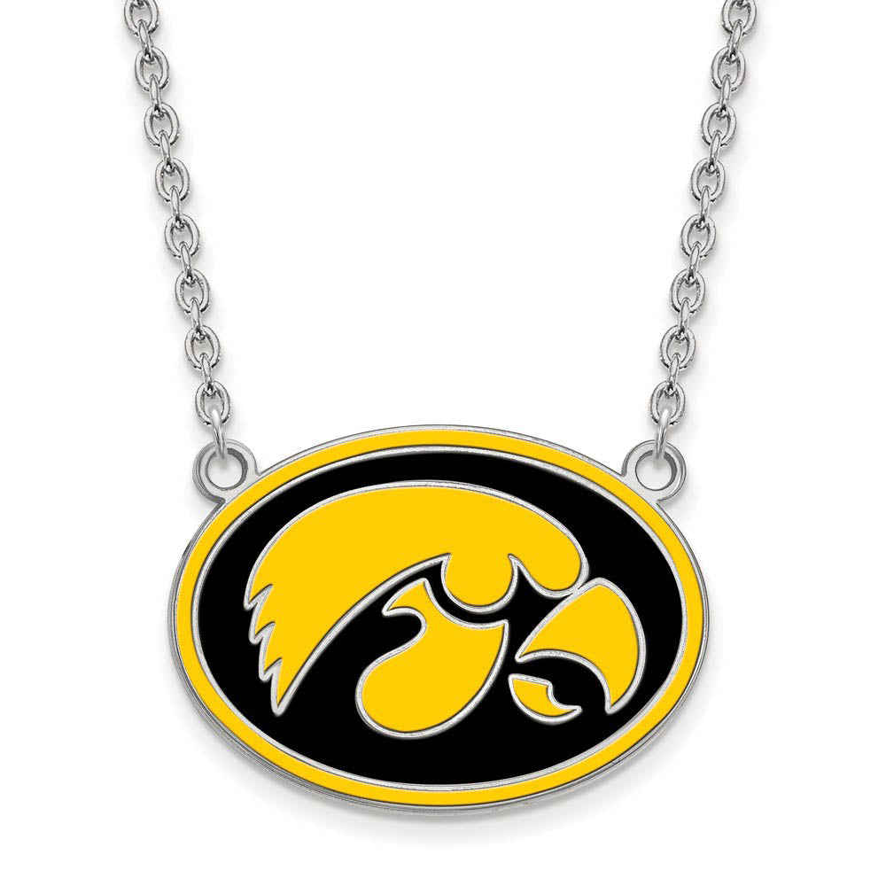 Sterling Silver U of Iowa Enamel Pendant Necklace, Item N11625 by The Black Bow Jewelry Co.