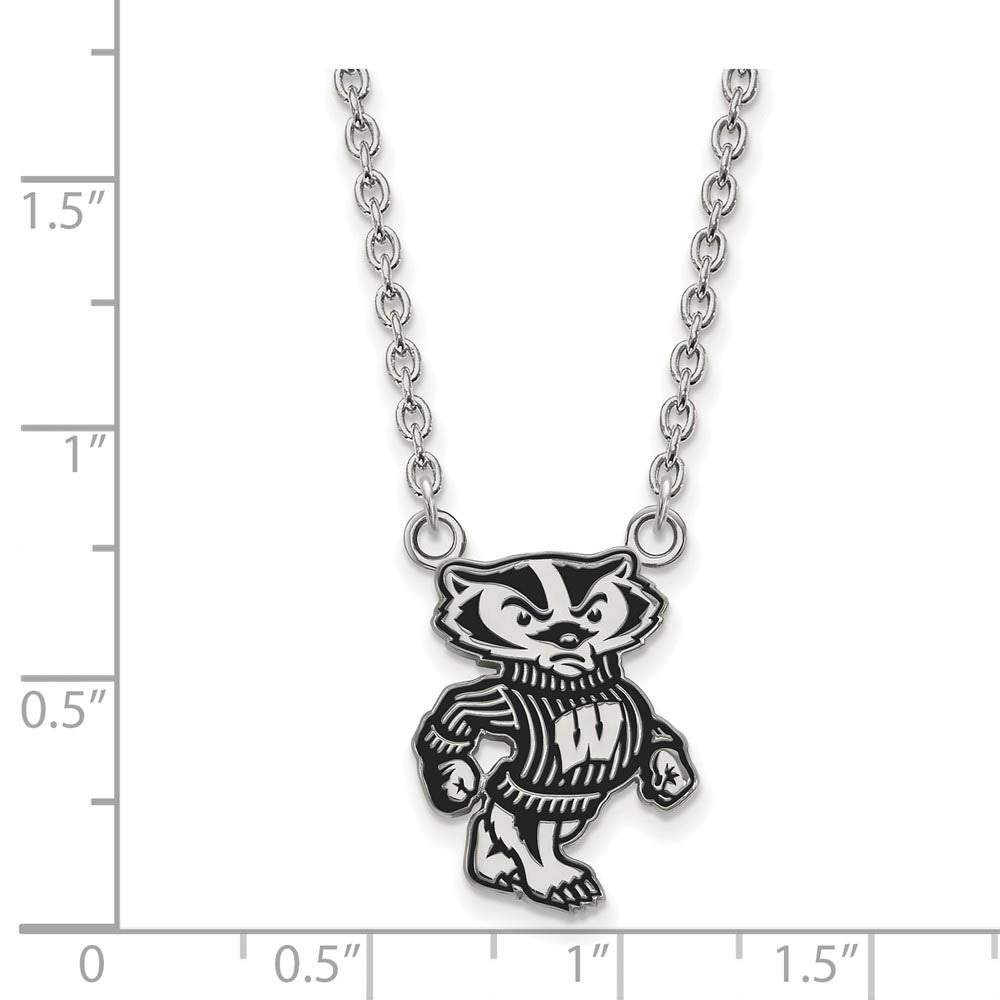 Alternate view of the Sterling Silver U of Wisconsin Large Enamel Logo Necklace by The Black Bow Jewelry Co.