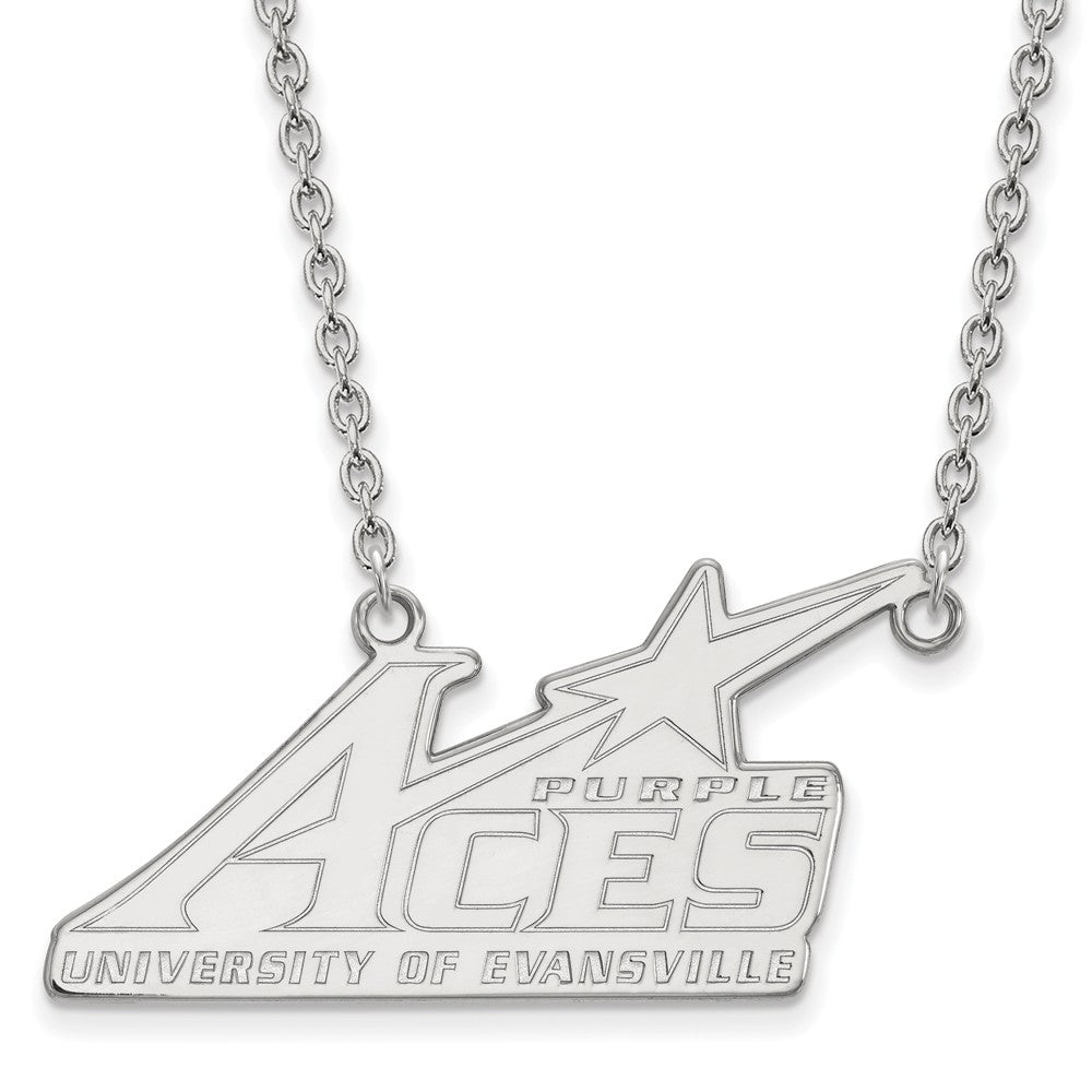10k White Gold U of Evansville Large Pendant Necklace, Item N11629 by The Black Bow Jewelry Co.