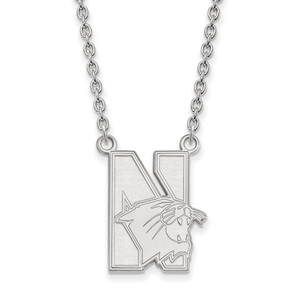 10k White Gold Northwestern U Large Pendant Necklace, Item N11655 by The Black Bow Jewelry Co.