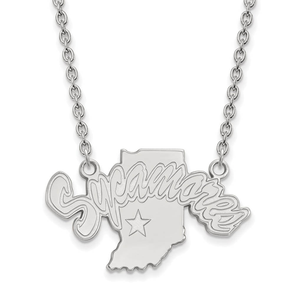 10k White Gold Indiana State Lg Logo Pendant Necklace, Item N11666 by The Black Bow Jewelry Co.