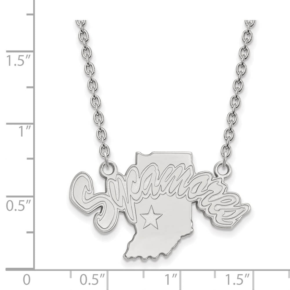 Alternate view of the 10k White Gold Indiana State Lg Logo Pendant Necklace by The Black Bow Jewelry Co.