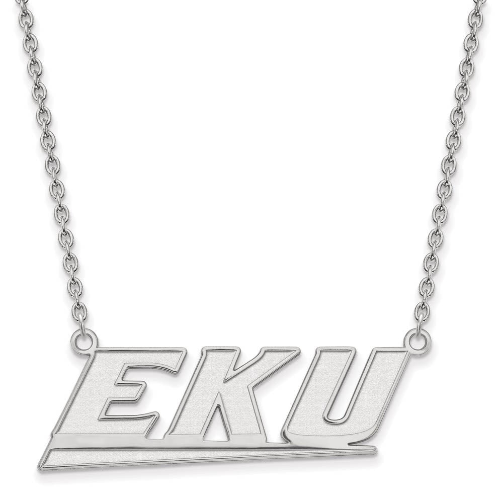 10k White Gold Eastern Kentucky U Large Pendant Necklace, Item N11678 by The Black Bow Jewelry Co.