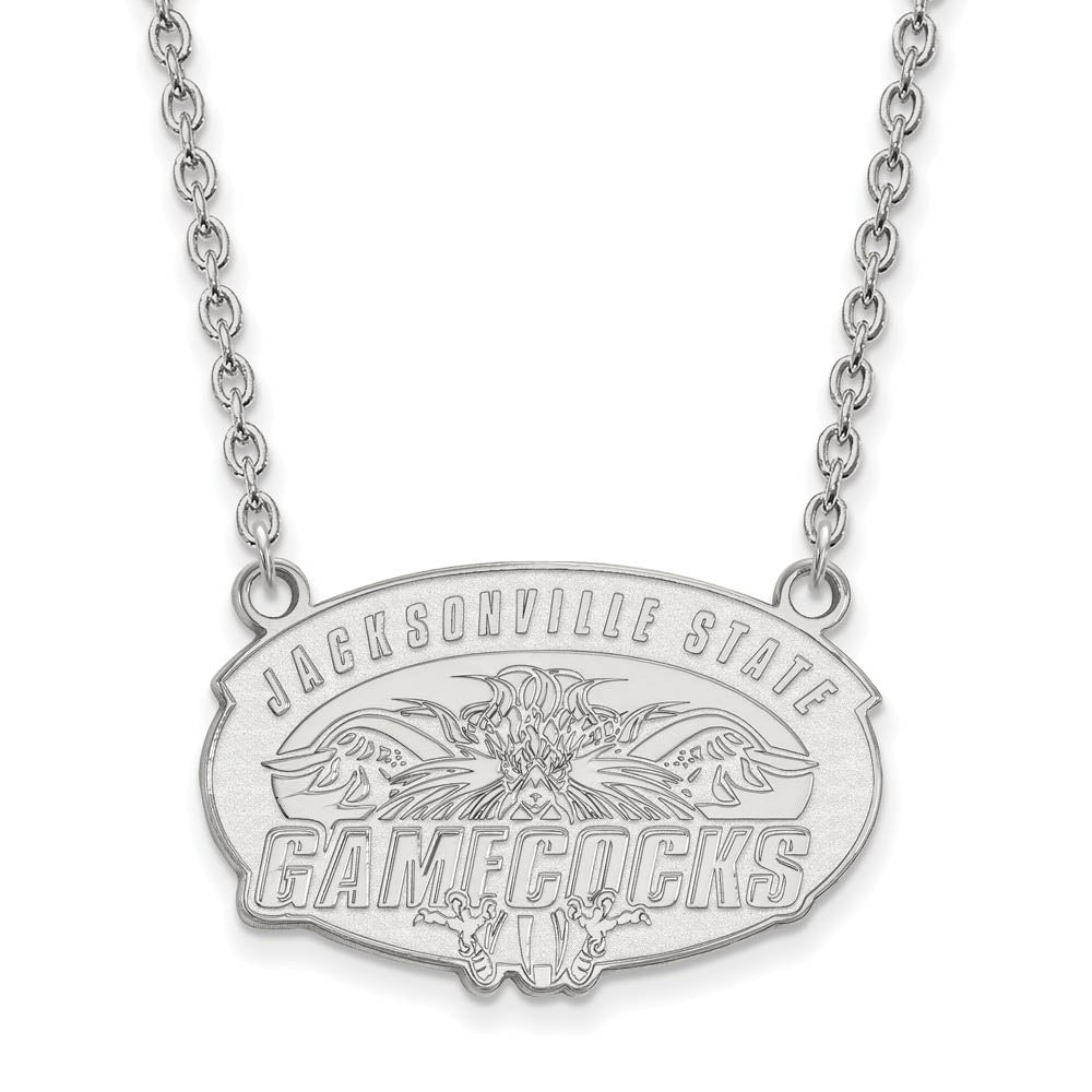 10k White Gold Jacksonville State Large Pendant Necklace, Item N11682 by The Black Bow Jewelry Co.