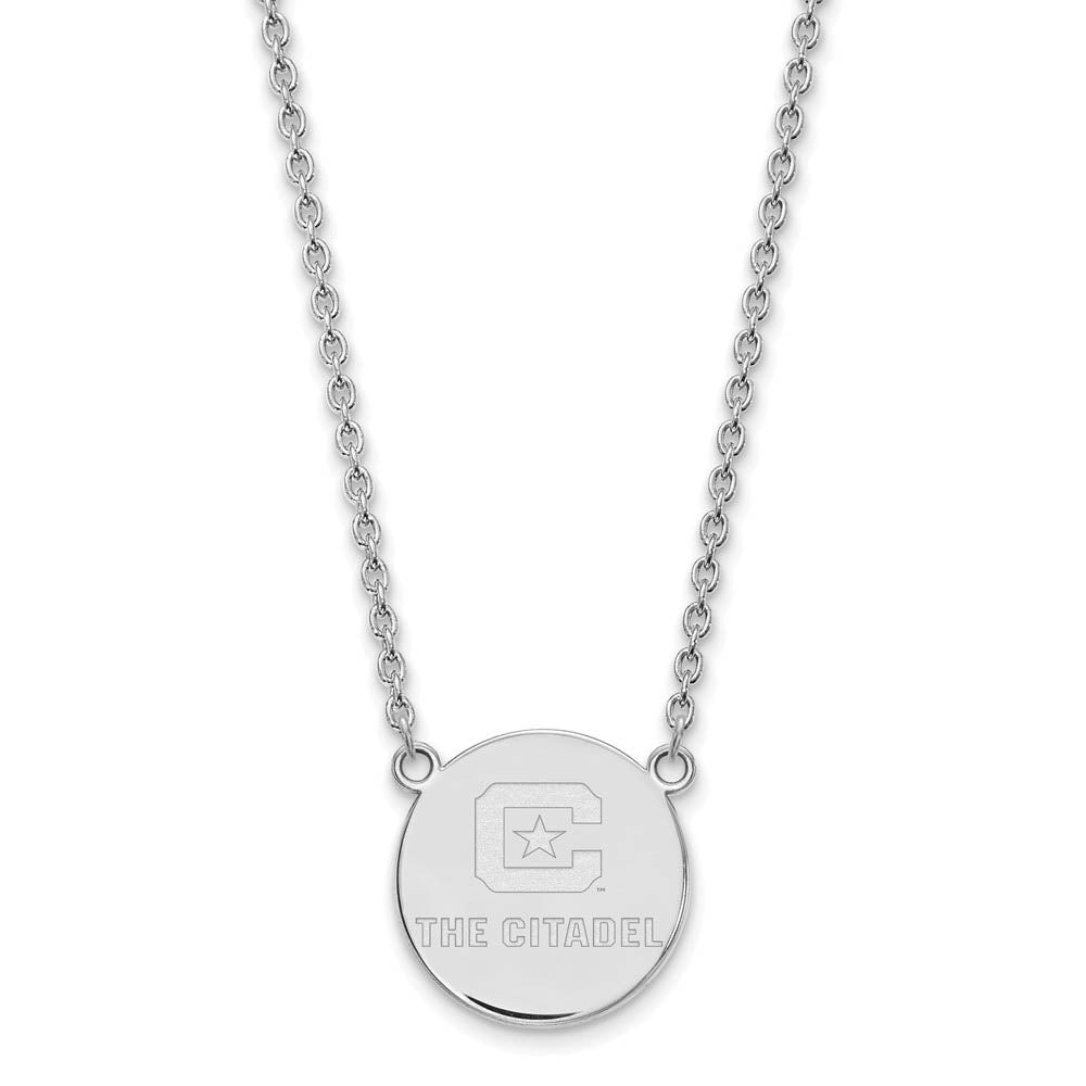 Alternate view of the 10K White Gold The Citadel Large Disc Necklace, 18 Inch by The Black Bow Jewelry Co.