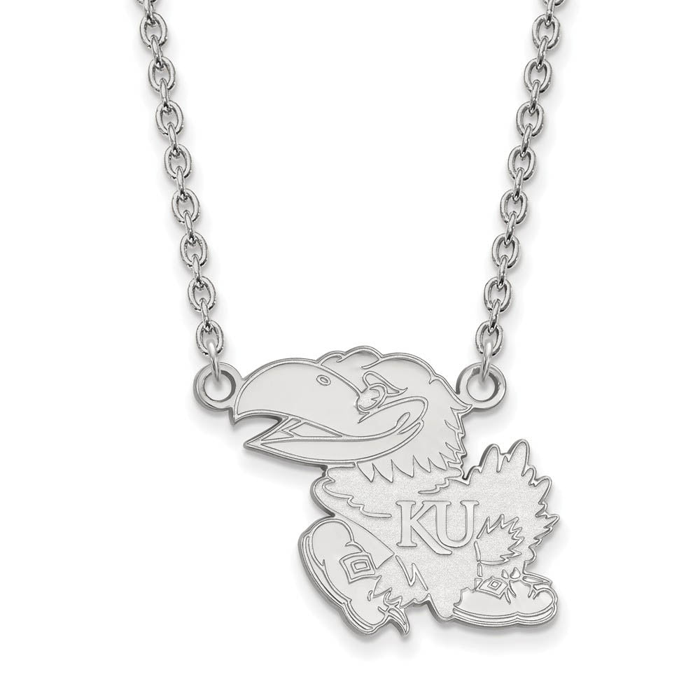 10k White Gold U of Kansas Large Jayhawk Pendant Necklace, Item N11723 by The Black Bow Jewelry Co.